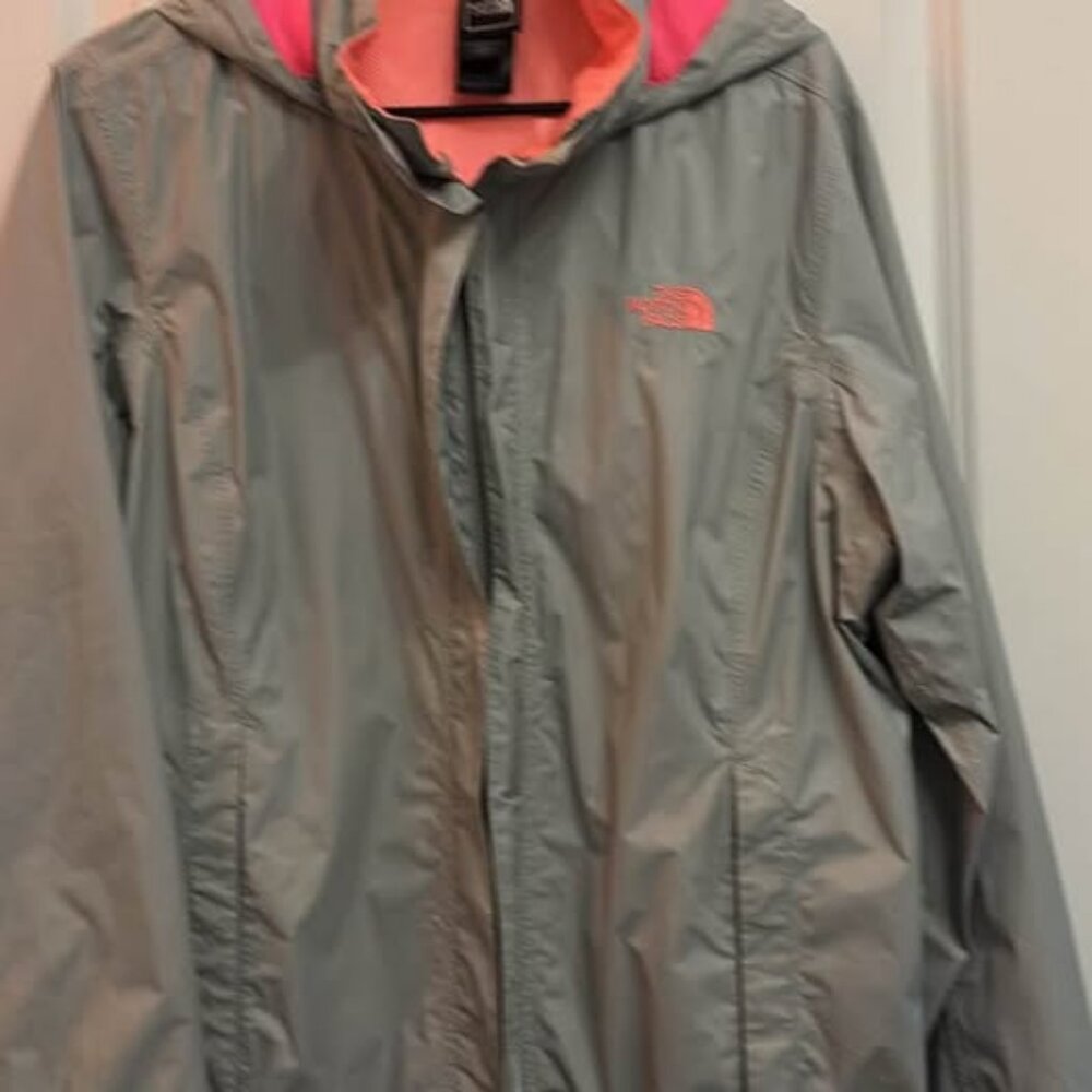 The North Face Women's Gray & Pink Hooded Rain Jacket, Size M